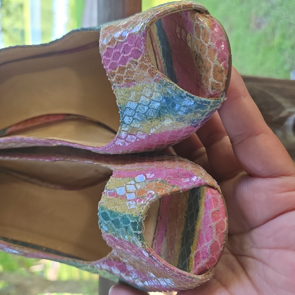 Baker's Princess Pastel Pink And Blue Snakeskin Leather Peep Toe High Heel - Picture 6 of 13